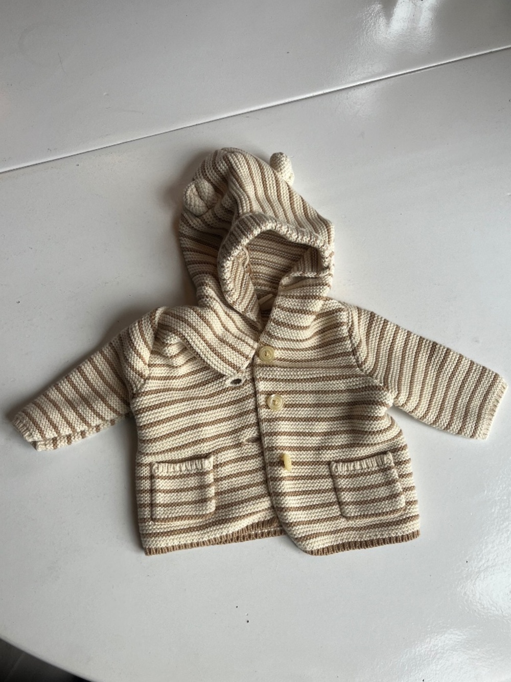 Neutral Striped Hoodie Sweater Cardigan 0-3 mo